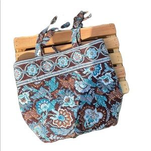 Vera Bradley Teal, Brown, and White Quilted Tote Bag